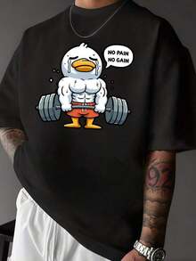 A Muscular Duck Lifts A Barbell With An Expression Of Effort, Conveying The Message Of Overcoming One's Limits And Achieving Inner Strength Through Sweat And Determination. Men's Casual, Modern, Comfortable T-Shirt For Training And Everyday Wear. - 黑色 - 查看 8