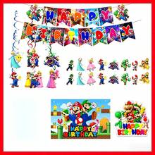 SUPER MARIO BROS. 1set Super Plumber Bros Adventure Game Inspired Party Decorations, Happy Birthday Banner + Swirls + Cake Toppers + Backdrop Set, Featuring Princess, Green Dinosaur & Classic Game Characters, Complete Supplies For Themed Parties, Indoor & Outdoor Use - Multicolor - View 1