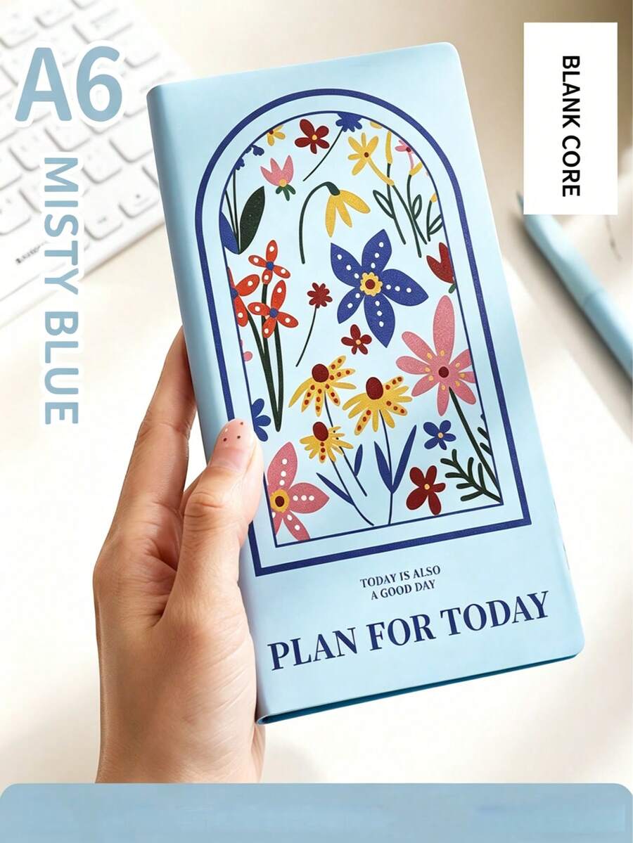 New Floral Blank Notebook, Portable Daily Planner, High-Aesthetic Pocket Notebook, Suitable For Office, Home, School, Office Assistant, Learning Supplies, Back To School Essential. School Supplies - A6 blank - View 1