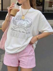 Sé que el cielo es un lugar hermoso, tienen a mi abuela-mamá - Camiseta de estilo vintage urbano unisex de algodón suelto de manga corta con cuello redondo - blusas para mujer. blusas.blusas casuales para dama. - Blanco - Ver 7
