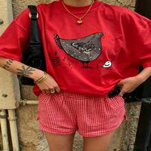 Cute Daily Casual Graphic T-Shirt 100% Cotton Oversized Soft Breathable Casual Crewneck Short Sleeve Top Aesthetic Daily Fashion Lovers Casual Wearers Gift Givers Trendy Basic - Rojo - Ver 2