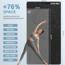 Tapete de yoga grande de 193 x 102 x 1 cm antideslizante ancho y grueso versátil para estiramientos estudio de yoga gimnasio entrenamientos en casa y en exteriores - negro - Ver 3