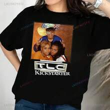 Camiseta Vintage de los 90 con Estampado de la Banda TLC, Estilo Neutral, Manga Corta, Unisex, Camiseta Gráfica de Talla Grande - Negro - Ver 1
