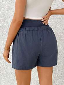 Pantalones Cortos Casuales De Verano De Maternidad Con Cintura Ajustable - Verde militar - Ver 7