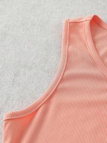 Everyssa Camisa holgada a rayas verde oliva y top sin mangas de punto para mujer - Naranja Coral - Ver 6