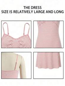 Vestido mini de tirantes finos a rayas, versátil y sexy para vacaciones, nuevo conjunto de vestido de playa para primavera/verano - Rosa - Ver 4
