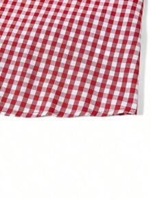 Camisa de mujer de manga corta, con lazo, volantes, a cuadros, elegante y casual para vacaciones y picnic, primavera/verano - Rojo y blanco - Ver 3