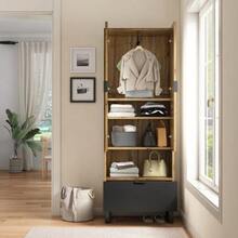Wardrobe - 1 Piece, 1 Drawer, One Compartment With Adjustable Shelves, With Clothes Rail - Natural - View 5
