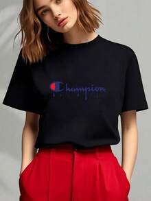One Piece, Women's Blouses, Cute Women's Clothing, Women's Sets, Local Stores, 189g Black And White T-Shirt, Champion Drip Print, High Quality Print, Crew Neck, Basic Loose Fit, Unisex, Breathable, Quick Dry, Versatile, Machine Washable, Comfortable, Size S ~ 2XL, Daily, Casual, Sports, Summer Essential - 黑色 - 查看 1
