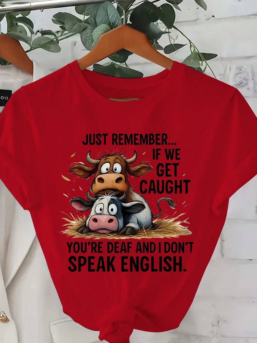 Plus Size - Plus Size - 0-8XL Plus Size Fashion Casual Printed T-Shirt Women's Clothing, Modern Base Layer Daily Outing Casual Wear For All Seasons Comfortable Fit Short Sleeve T-Shirt Multicolor Available Funny Women's T-Shirt Holiday Gift Plus Size Women - [紅色的] - 查看 1