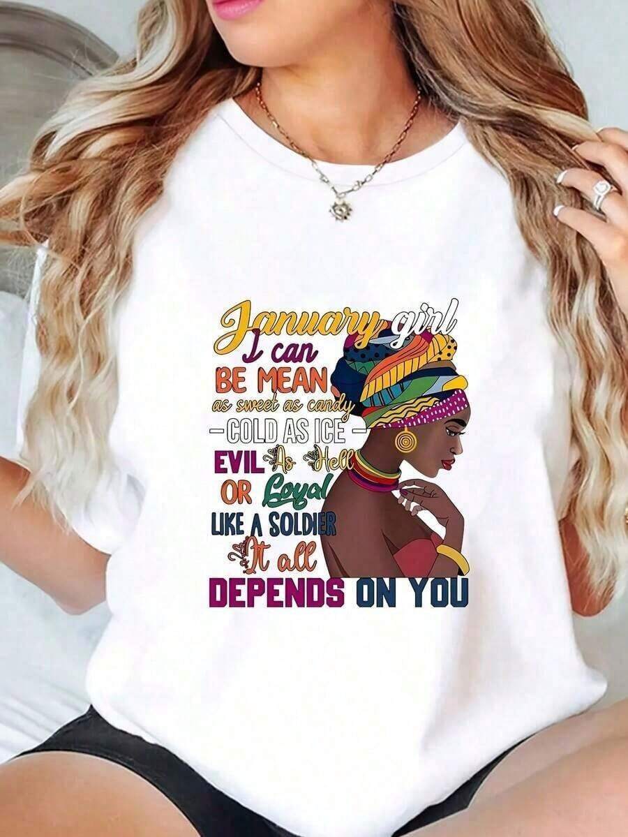 100% Cotton 100% Cotton January Is My Birthday Special Graphic T-Shirts Short Sleeve Plus Size Cool Clothes G Soft Women's Simple Solid Color T-Shirt, Loose And Slim Fit Casual Short Sleeve - 白色的 - 查看 1