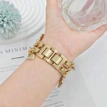 1 dây đeo đồng hồ thời trang bằng kim loại lấp lánh, chất liệu da, có khóa đôi hình trái tim, tương thích với Apple Watch 38/40/41/42/44/45/46/49mm, phù hợp với Ultra/SE/Series 10/9/8/7/6/5/4/3/2/1, có thể điều chỉnh độ dài, thao tác tiện lợi, thích hợp làm dây đeo đồng hồ thông minh thời trang và nhỏ gọn cho nữ (Chỉ bao gồm dây đeo, không bao gồm đồng hồ và ốp lưng). - Khóa hình trái tim đôi vàng - Xem 5