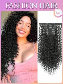 WIGGAGA Extensiones de cabello sintético rizado de 26 pulgadas en negro/marrón/marrón degradado/gris degradado, 150g 6 piezas de piezas de cabello ondulado largo con clip - Negro - Ver 1