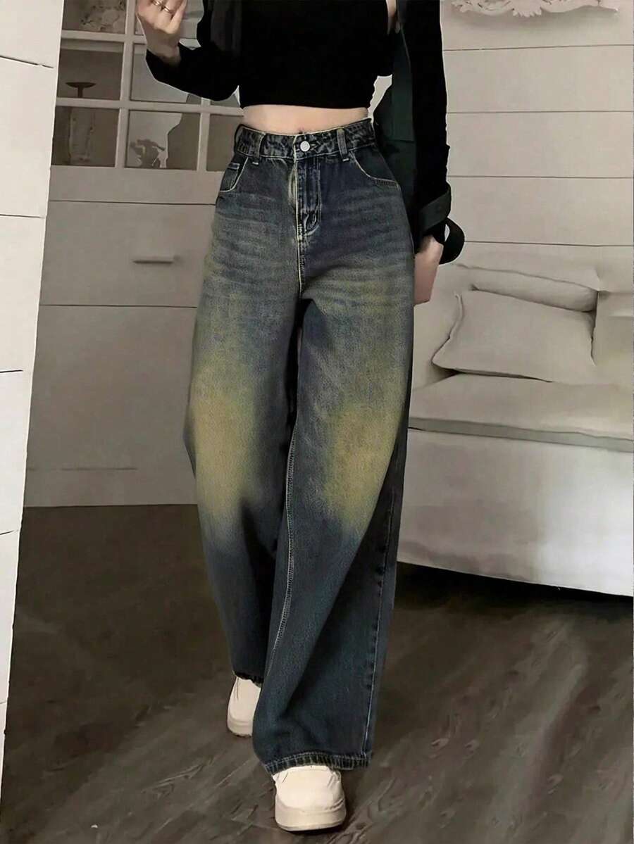 Quần Jeans Ống Rộng Rộng Đa Năng Thời Trang Thường Ngày Cho Bé Gái Tuổi Teen - Màu xanh ngọc - Xem 1
