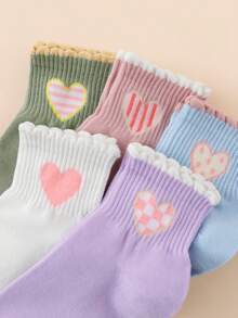 5 paires de chaussettes de cheville respirantes pour femmes avec imprimé cœur et bulle mignons, pour un port quotidien - Multicolore - Voir 4