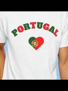 Women's Casual Short Sleeve Crew Neck T-Shirt With Print, Portugal Flag And Heart Design, Sizes S-3XL, Fashionable, Comfortable And Breathable, Machine Washable - 白色 - 查看 1