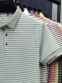 Kemeja Polo Bergaris Pro Man Wardrobe, Atasan Olahraga Lengan Pendek Berkerah - Grey - View 3