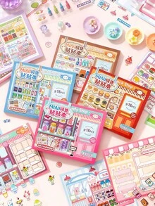 Buku Stiker Supermarket Mini Gaya Piksel, Buku Aktivitas Stiker Adegan Bebas Noda, Termasuk 8 Tema Toko Berbeda untuk Perlengkapan Sekolah - Rectangle - View 6