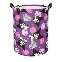 Miniso Sanrio Kuromi 可爱紫色骷髅印花洗衣篮，可折叠收纳箱，带提手，适用于洗衣房、卧室等房间的收纳整理。 - 彩色 - 查看 4