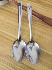 1 pieza/2 piezas/3 piezas Cuchara de servir de acero inoxidable - Tamaño grande, cuchara de metal ergonómica para autoservicio, adecuada para hoteles, cafeterías, uso doméstico y picnics al aire libre, elegante - Plateado - Ver 11