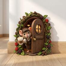 1/4 pezzi Mini decorazione porta a forma di topo, stile, adatto per giardino, scale, tronco d'albero, battiscopa, decorazione per la casa e bomboniere per feste - Porta elfica in legno - Visualizzare 3