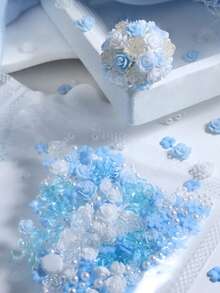 1 Pack Mixed 3D Flower & Bow Resin Filler Materials; Blue, White, Rose Epoxy Resin DIY Craft Supplies; Suitable For Making Hair Clips, Photo Frames, Earring Accessories And DIY Keychains; Ocean Themed Resin Filling Supplies - Multicolor - View 4