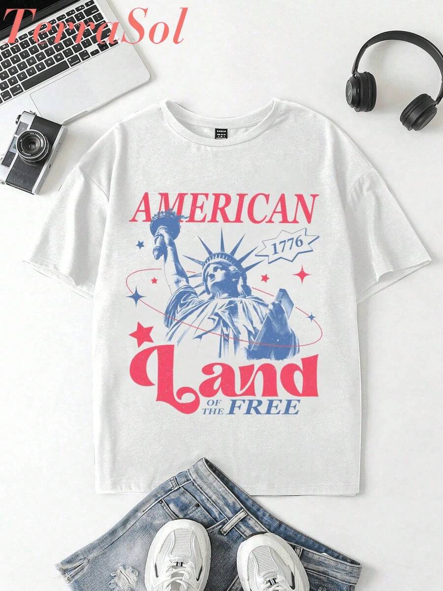 1 Piece Of Women's Pure Cotton Casual T-Shirt, With Simple And Elegant Design Print, Round Neck And Short Sleeve, Fun Street Style For Summer, Surprise Gift For Family And Friends, 180g 100% Cotton. - 白色 - 查看 1