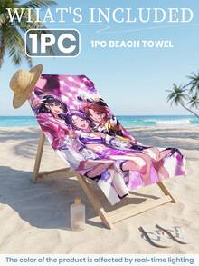 1件女團風印花沙灘巾，游泳巾，浴巾，超吸水浴室浴巾，適用於游泳、健身、瑜伽，輕便便攜，可選附收納袋或不附收納袋，推薦常規尺寸與大尺寸 - 彩色 - 查看 2