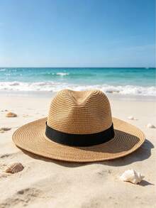 1pc Unisex Summer Sun Protection Wide Brim Straw Hat, Beach Sun Hat, Panama Straw Hat, Travel Seaside Woven Hat - Multicolor - View 3