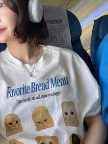 Women's Y2K Style Loose Fit Short Sleeve T-Shirt With Creative Kitten Print And Blue Letters, New Summer Fashion, Versatile Y2K Round Neck Loose Fit Top. - 白色 - 查看 4