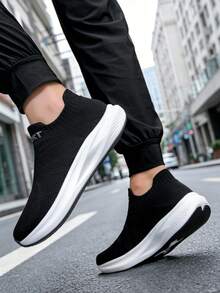 Men's Comfortable Wide Fit Sports Shoes - Black and White - View 6