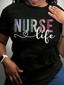 Nurse Life Leopard Print T-Shirt For Nurses Nursing Career Gift Work Wear Uniform Top Women Fashion Shirt,220g-Vintage Street Style Unisex Loose Cotton Short Sleeve Crew Neck T-Shirt100%Cotton - 黑色 - 查看 3