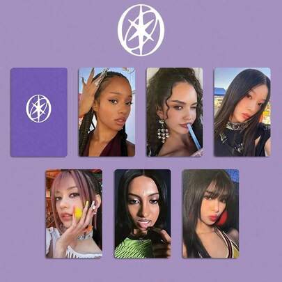 6 piezas Tarjetas KATSEYE K-Pop Moradas, Edición de Coleccionista de Lujo, Se pueden guardar en portafolios de tarjetas, billeteras, pasaportes, también sirven como elegantes accesorios de fotografía de viaje, exquisito regalo para Navidad, Halloween