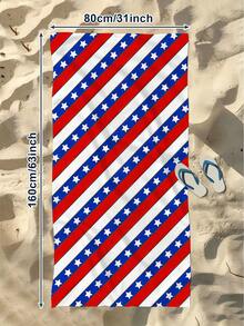 1pc American Independence Day Style Red White Blue Striped Print Beach Towel, Large Size Soft Absorbent Striped Beach Bath Towel, Suitable For Travel, Vacation, Sports, Bathroom, Pool And Camping, Strong Water Absorption - Multicolor - View 12