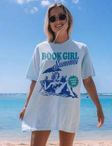 Leereno Women's T-Shirt With Cat Print, Comfortable And Breathable, Pure Cotton, Short Sleeve, Loose Fit, Casual Round Neck, With Graphic Of The Phrase "Cat Mom's Book Club", T-Shirt For Everyday Summer Wear - 白色 7 - 查看 1