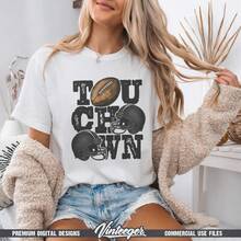 Touchdown| Diseño de fútbol| Descarga instantánea| Estampado de camiseta de fútbol| Casco de fútbol americano negro| Temporada de fútbol - Blanco - Ver 1