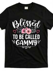 Camiseta "To-Be-Called-Gammy" para el Día de la Abuela, Estilo Igual para Hombre y Mujer, Verano 2025, Manga Corta, Estampada, Cuello Redondo, Corte Regular, Estilo Vintage para Todas las Temporadas - Negro - Ver 1