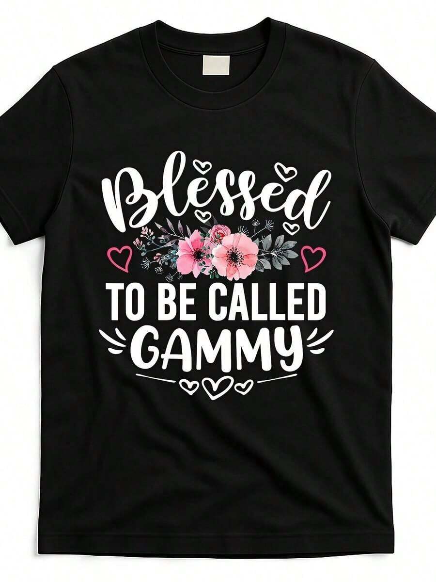 Camiseta "To-Be-Called-Gammy" para el Día de la Abuela, Estilo Igual para Hombre y Mujer, Verano 2025, Manga Corta, Estampada, Cuello Redondo, Corte Regular, Estilo Vintage para Todas las Temporadas - Negro - Ver 1
