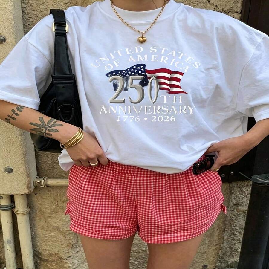 Heartfelt Daily Casual Graphic T-Shirt 100% Cotton Oversized Soft Breathable Casual Crewneck Short Sleeve Top Red Checkered Shorts Street Style Aesthetic Daily Trendy Basic Casual Wearers Fashion Lovers Daily Outfit Enthusiasts Gift Givers