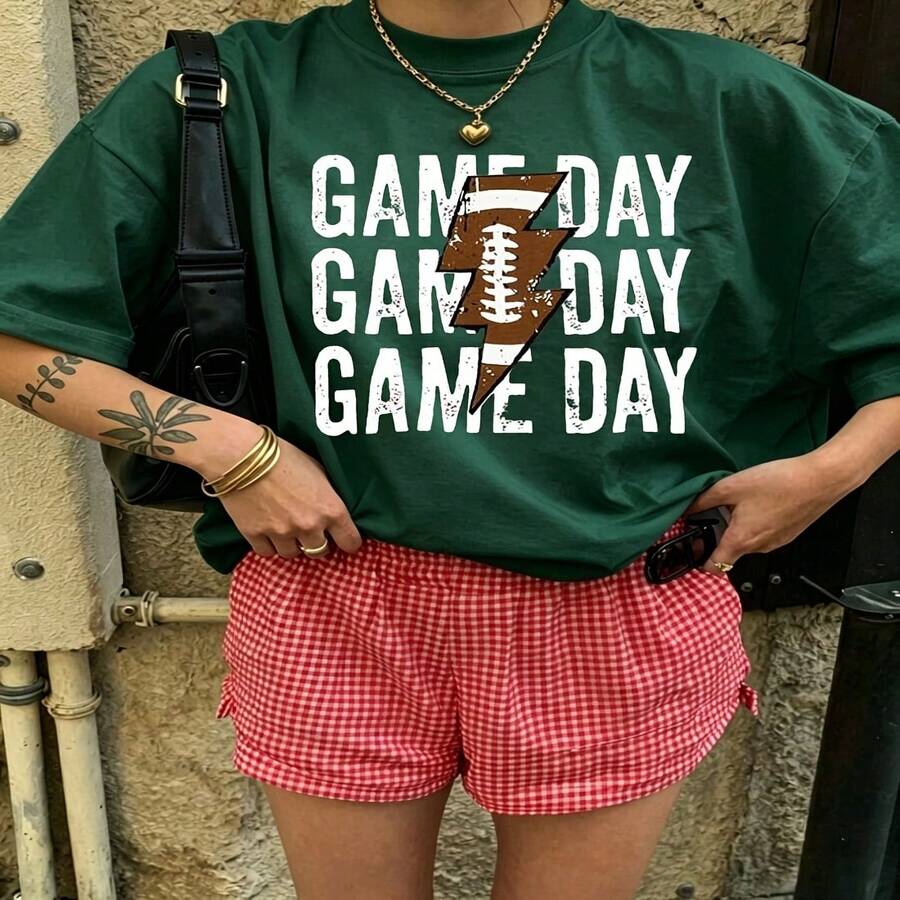 Heartfelt Daily Casual Graphic T-Shirt 100% Cotton Oversized Soft Breathable Casual Crewneck Short Sleeve Top Cute Aesthetic Vintage Street Style Fashion Lovers Casual Wearers Daily Outfit Enthusiasts Gift Givers - 綠色 - 查看 1