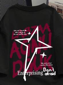 Camiseta Manfinity Dauomo para Hombre, Estilo Urbano Americano, Retro, con Estampado de Letras y Estrellas, Holgada, Casual, de Manga Corta para Verano - Multicolor - Ver 8