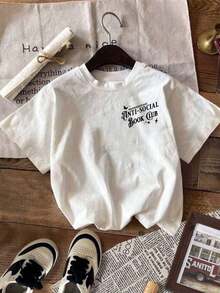 Antisocial Book Club, Skull Literature, Introverted Bookworm, Casual Short Sleeve Crew Neck Printed T-Shirt, Women's Summer Top. Breathable And Comfortable. - 白色 - 查看 2
