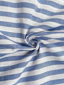 Blusa de mujer de verano casual con cuello con muesca a rayas y volantes en el bajo - Azul y blanco 2 - Ver 3