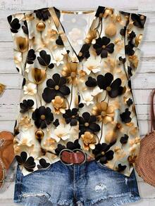 Blusa casual de mujer con estampado floral vintage, adecuada para el verano, citas, uso en la oficina y blusas elegantes para exteriores - Multicolor - Ver 4