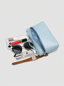 1 pieza Bolso de hombro cuadrado de unicolor con textura de grano de litchi en PU, pequeño bolso de mano para mujer, adecuado para combinar con diaria, salidas, compras, fiestas, bol - Celeste 2 - Ver 9