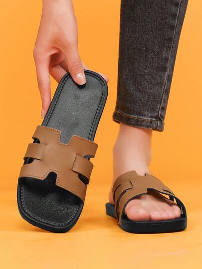 Women's Fashion H-Shape Slide Sandals, Casual Flat Slippers, Summer Open Toe Woven Roman Sandals, Suitable For Dresses, Beach, Travel, Sizes 36-41