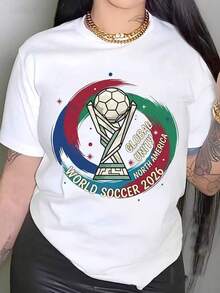 Camiseta de manga corta con cuello redondo y estampado para mujer Unidad Global Fútbol Mundial 2026 Norteamérica S-3XL moda, cómodo y transpirable unio lavable a máquina - Blanco - Ver 2