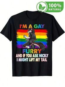 Camisetas Para Mujer AlgodónCamiseta Negra con Diseño Celebración Orgullosa Furry para la Comunidad LGBT con Colores del Arcoíris Ideal para Eventos de Inclusión Moda Alternativa Estilo Único Ropa Casual Juvenil Regalo para Amigos Inclusivos y Diversos Estampado Creativo alta calidad Algodón Suave mundial 2026 - Negro - Ver 1