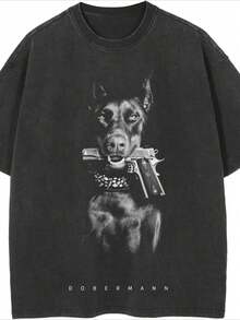 2026Camisa de verano para hombre, estampa fresca de Doberman, cuello redondo, mangas cortas, 100%, 220 g, gruesa, cómoda.2026 - Negro - Ver 10