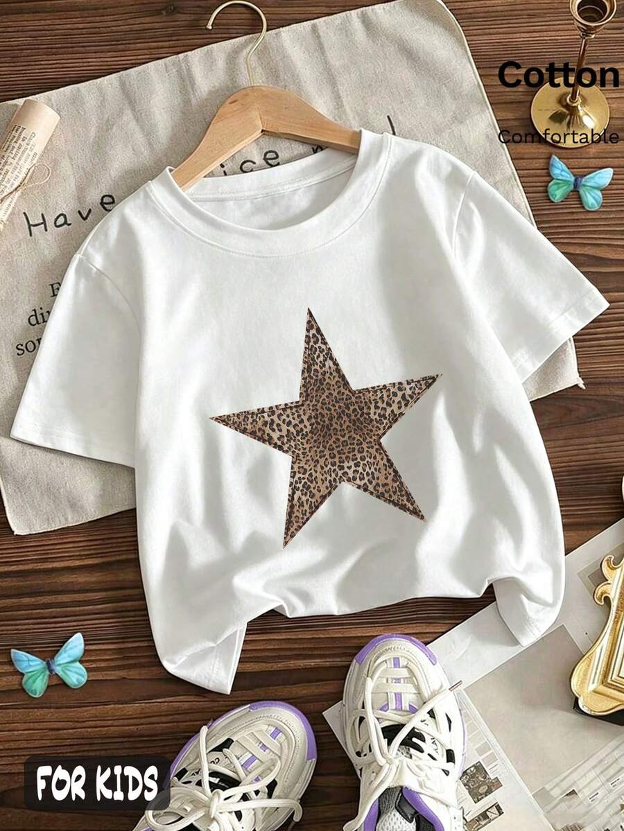 T-shirt con stampa grafica per bambini 6-12 anni, divertente, casual e versatile, per il quotidiano, sport, stile Y2K, abbigliamento da spiaggia per vacanze e viaggi - Bianco - Visualizzare 1